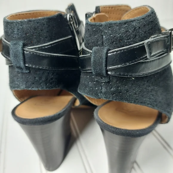 Franco Sarto Fantana Black Suede Leather Crisscross Strap Heeled Peep To… E727 - Picture 8 of 11